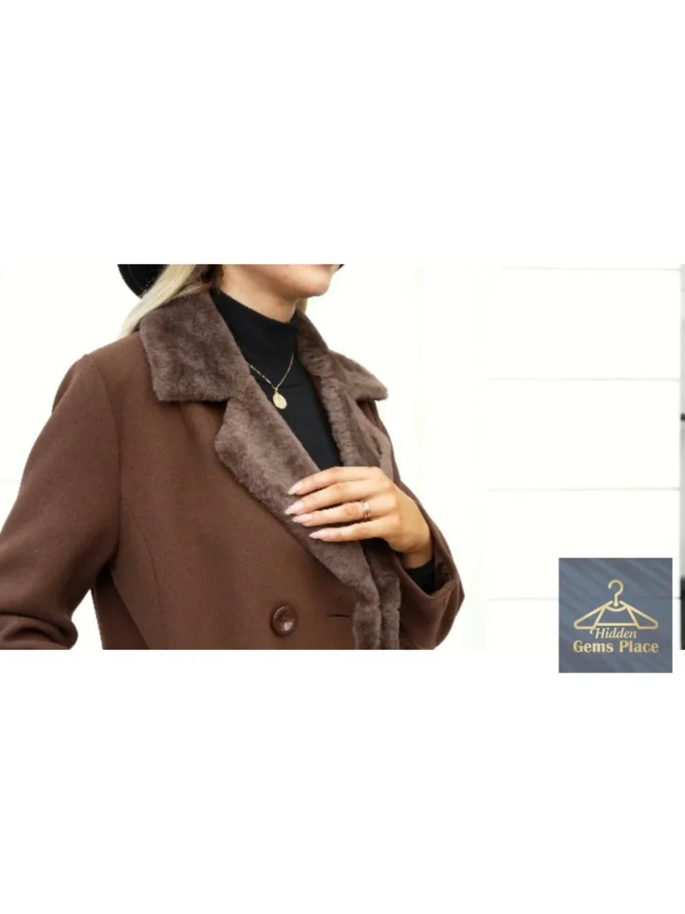 Women's Faux Fur Notched Lapel Double-Breasted Pea Coat Winter